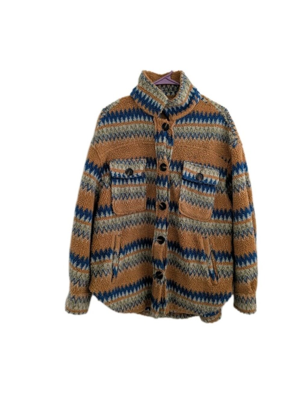 Arula Southwestern Sherpa Shacket Jacket Aztec XL Fleece Button Up Cozy